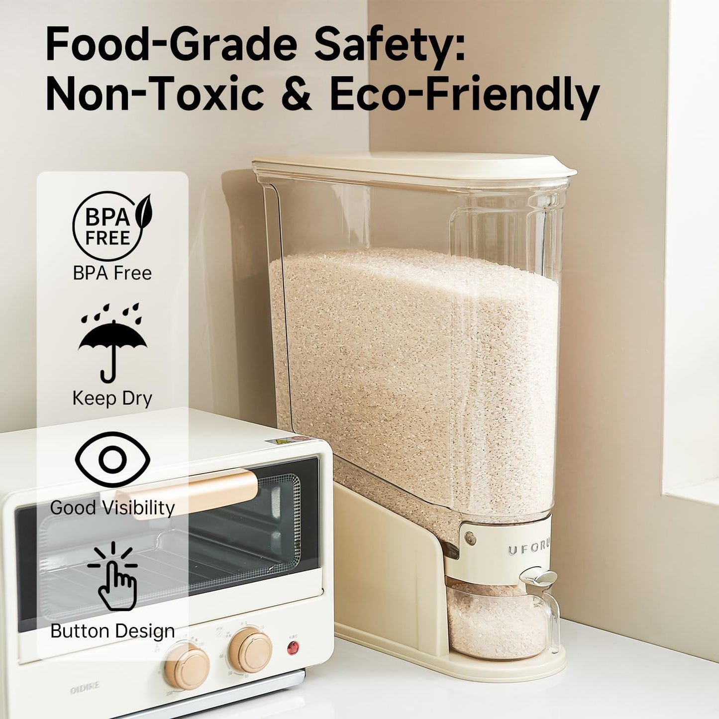 Rice Dispenser Slim Rice Storage Container for Small Space