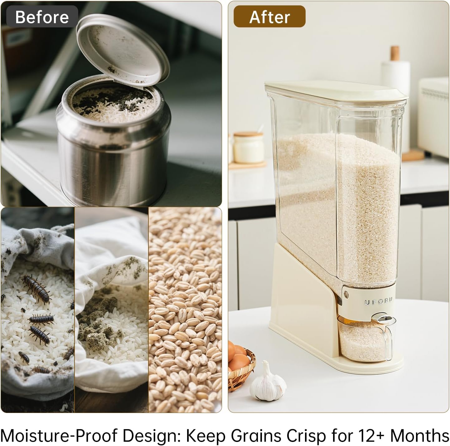 Rice Dispenser Slim Rice Storage Container for Small Space